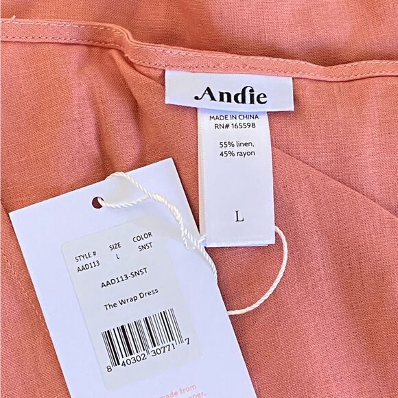 Andie Cacela Sunset Pink Linen Rayon Wrap Sleeveless Mini Dress Sz L NWT - Picture 6 of 12
